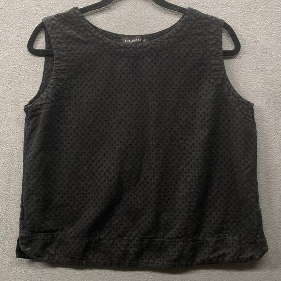 Cut Loose Eyelet Tank Top Womens S Black Lagenlook Linen Cotton Casual - Picture 1 of 9